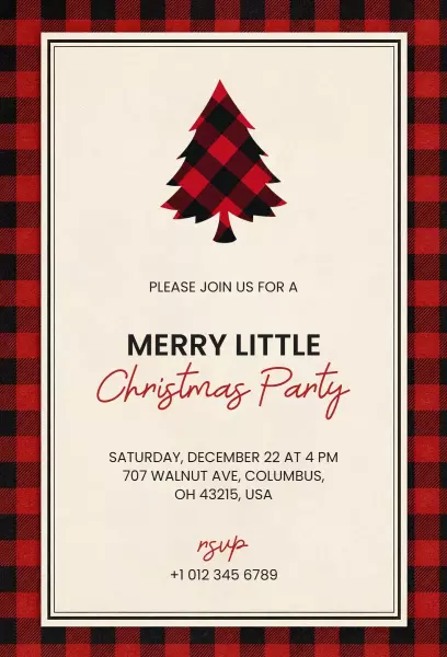 Merry Little Plaid Christmas Party Celebration Invitation Template