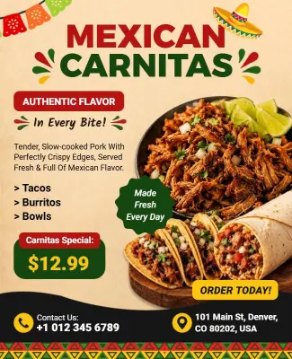 Mexican Carnitas Food Promotion Flyer Template