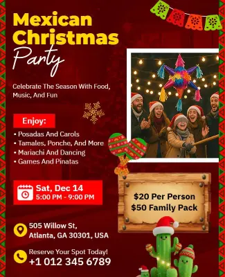 Mexican Christmas Party Celebration Flyer Template