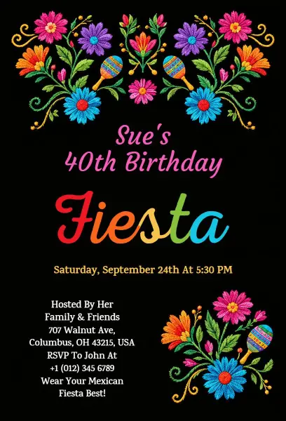 Mexican Fiesta 40th Birthday Celebration Invitation Template