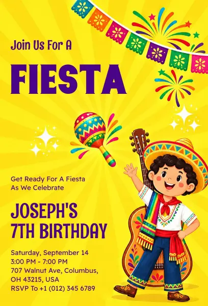 Mexican Fiesta Themed Birthday Party Invitation Template