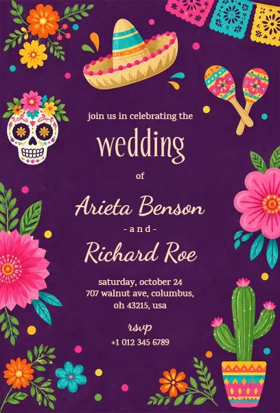 Mexican Fiesta Themed Wedding Invitation Template