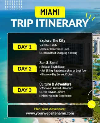 Miami Vacation Trip Itinerary Flyer Template