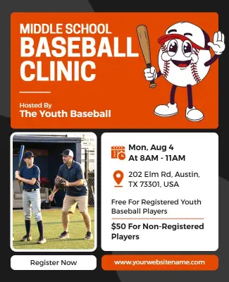 Middle School Baseball Clinic Flyer Template