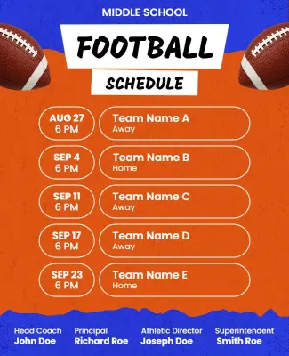 Middle School Football Schedule Flyer Template