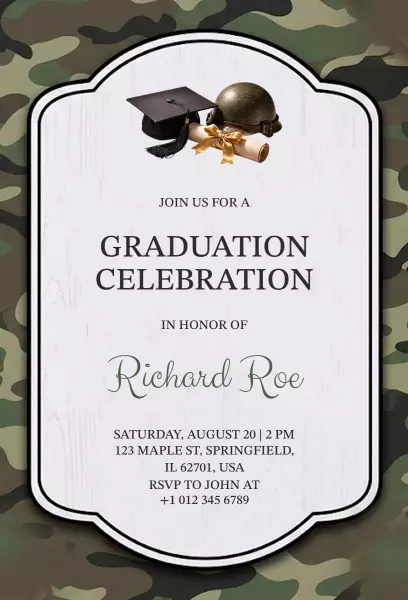 Military Camo Themed Graduation Celebration Invitation Template