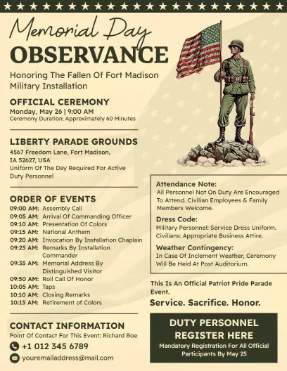 Military Post Memorial Formal Ceremony Flyer Template