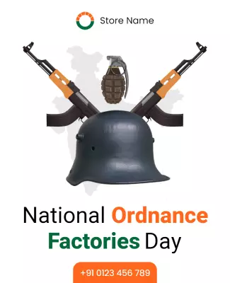 Military-Themed National Ordnance Factories Day Poster Template