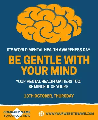 Mindful Yellow Awareness for Mental Health Day Poster Template
