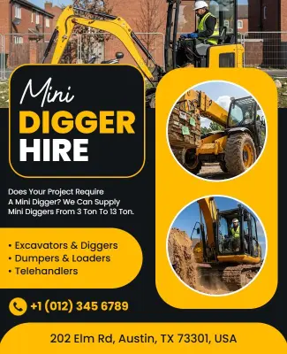 Mini Digger Hire Services Advertising Flyer Template