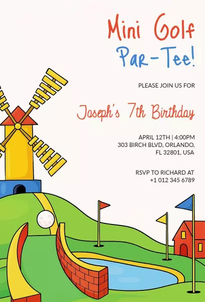 Mini Golf Birthday Par-Tee Celebration Invitation Template