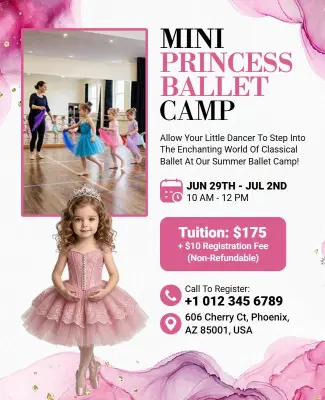 Mini Princess Ballet Camp Event Flyer Template