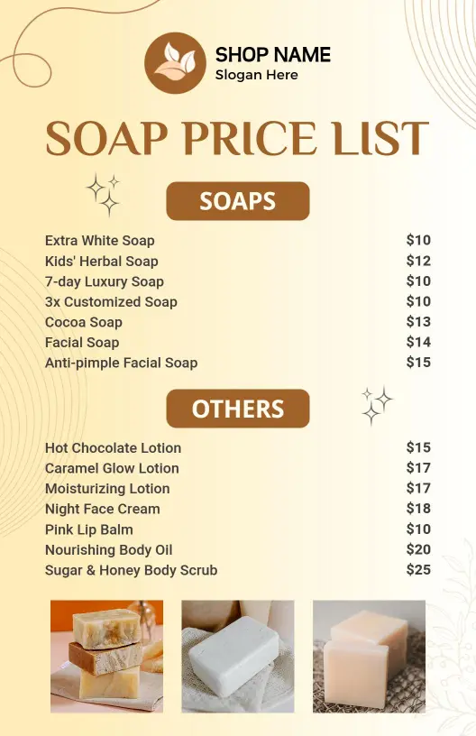 Minimalist Beige and Brown Soap Price List Template