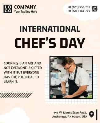 Minimalist Beige International Chef's Day Poster Template