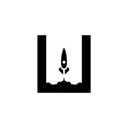 Minimalist Black Rocket Launching into Space Logo Template