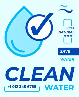 Minimalist Blue Clean Water Conservation Awareness Poster Template