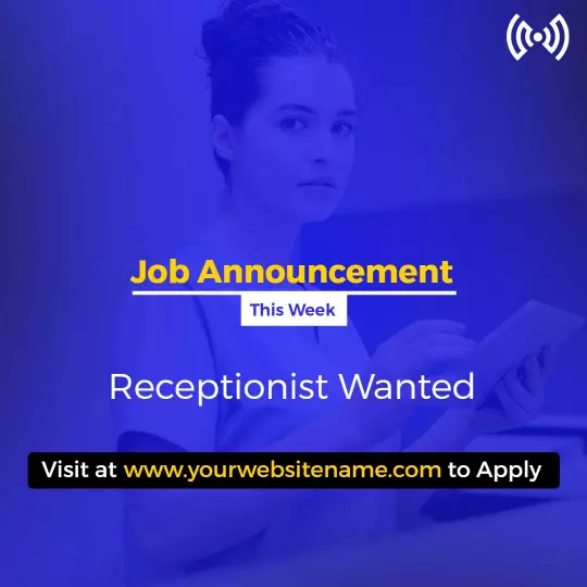 Minimalist Blue Job Announcement for Receptionist Wanted Ad Template