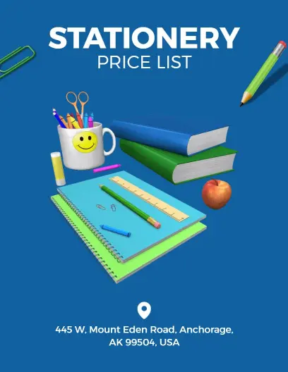 Minimalist Blue Stationery Price List Template