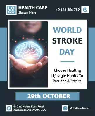 Minimalist Blue World Stroke Day Health Awareness Poster Template