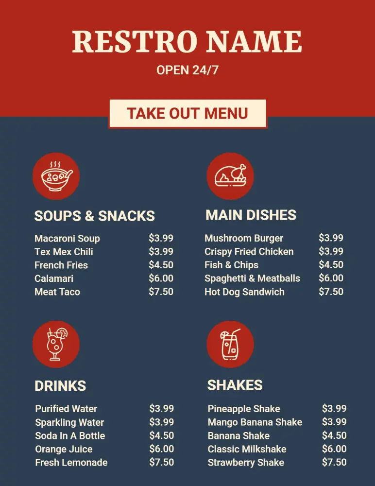 Minimalist Bold Design for Quick Service Takeout Menu Template