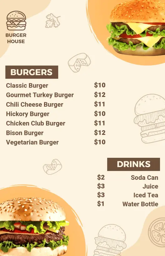 Minimalist Brown Tones Burger Selection Menu Template