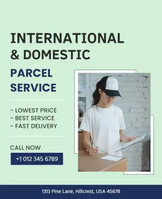 Minimalist Green International Parcel Service Poster Template