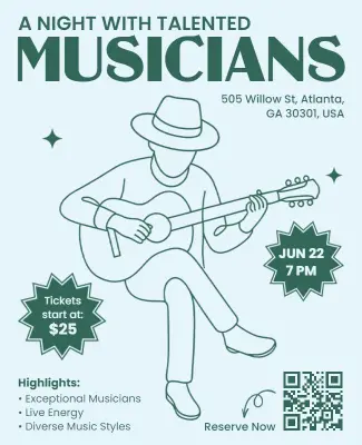 Minimalist Musician Night Concert Event Flyer Template