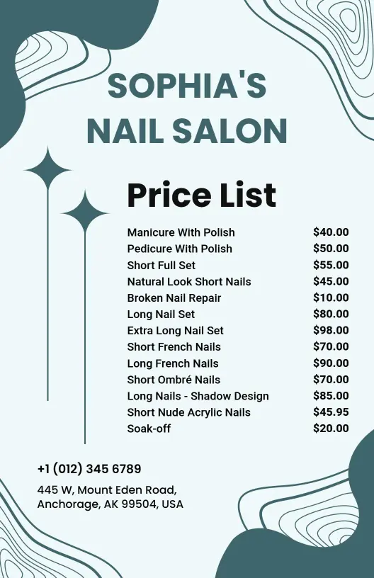Minimalist Nail Salon Service Menu Template