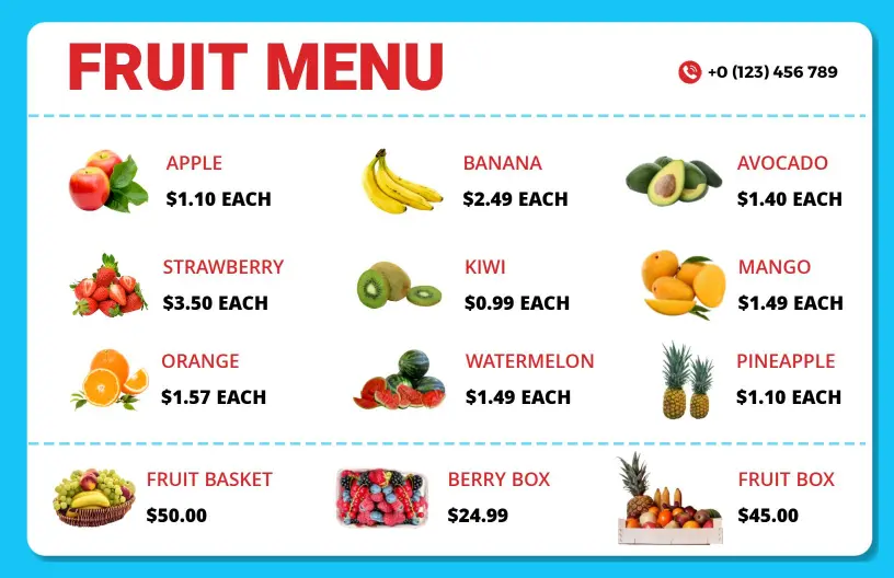 Minimalist Red and Blue Featured Fruit Menu Template