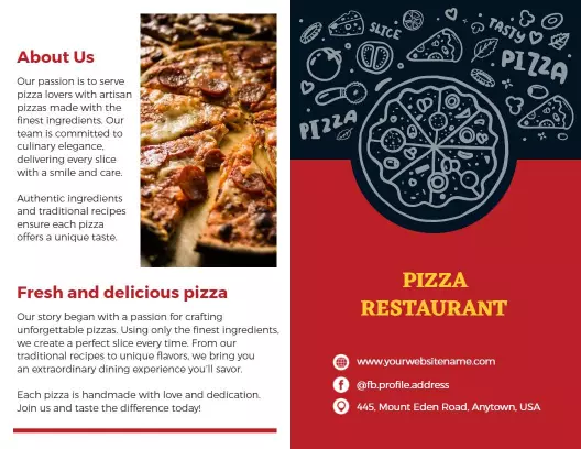 Minimalist Red Pizza Restaurant Menu and About Us Brochure Template