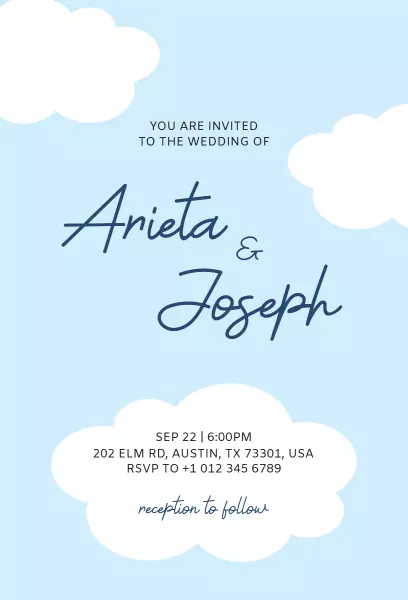 Minimalist Sky Blue Cloud Wedding Invitation Template