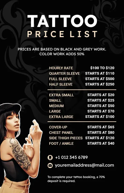 Minimalist Tattoo Price List Template