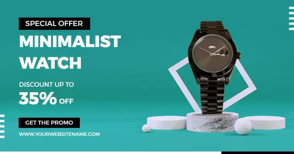 Minimalist Watch Promotion with Discount on Aqua Background Facebook Ad Template