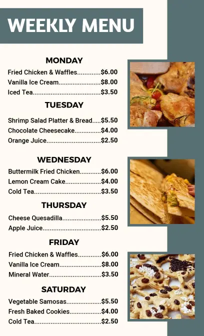 Minimalist Weekly Specials Menu Template