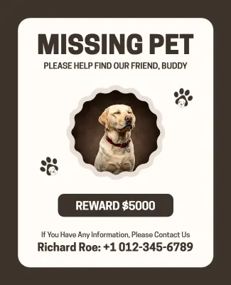 Missing Pet Reward Poster Template