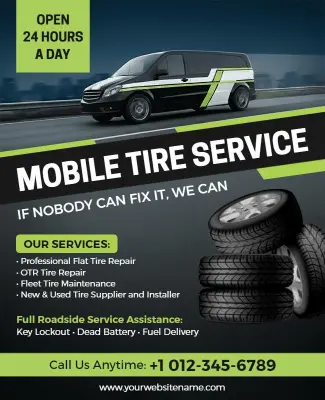 Mobile Tire Service and Roadside Assistance Flyer Template