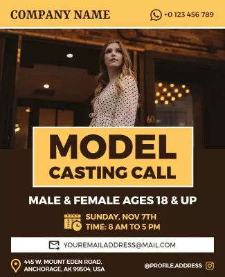 Chic Fashion Model Casting Call Yellow Flyer Template