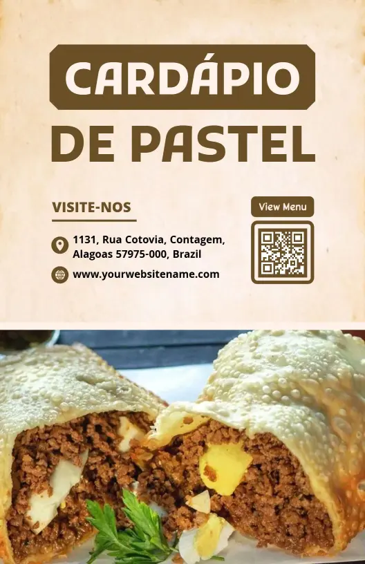 Modelo De Cardápio Clássico Em Tons De Bege Para Pastel De Feira Brasileiro