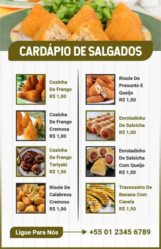 Modelo De Cardápio Com Preços De Seleção De Snacks Crocantes Modernos