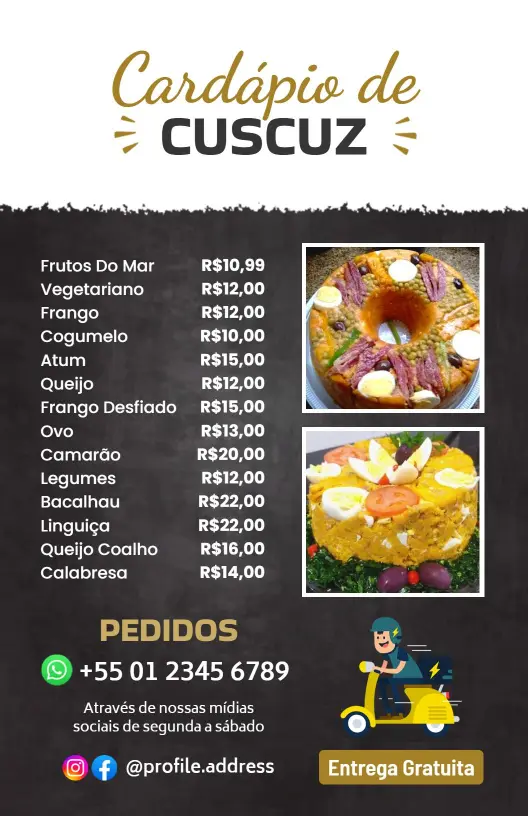Modelo De Cardápio De Cuscuz Brasileiro Com Charmoso Estilo De Lousa