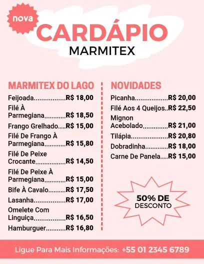 Modelo De Cardápio De Descontos Para Restaurante Com Destaques Em Rosa-Pastel