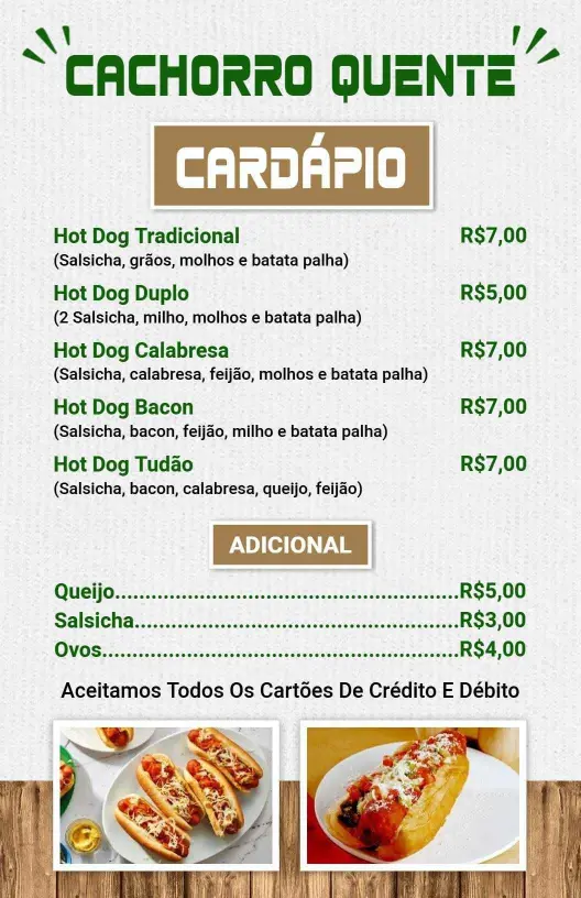 Modelo De Cardápio De Hot-Dog E Adicionais Em Estilo Vintage