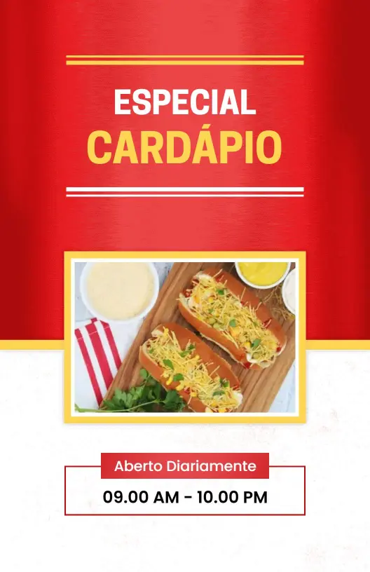 Modelo De Cardápio De Lanches Brasileiros Para Restaurante Casual Em Vermelho Vivo