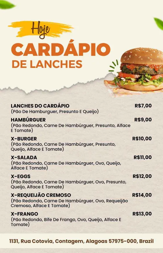 Modelo De Cardápio De Lanchonete Com Ilustrações Vibrantes