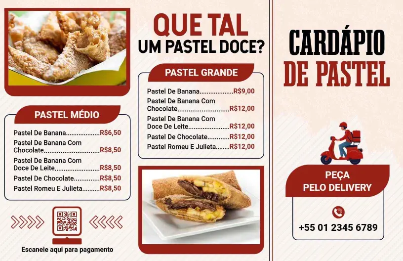 Modelo De Cardápio De Pastéis Brasileiros Doces E Salgados