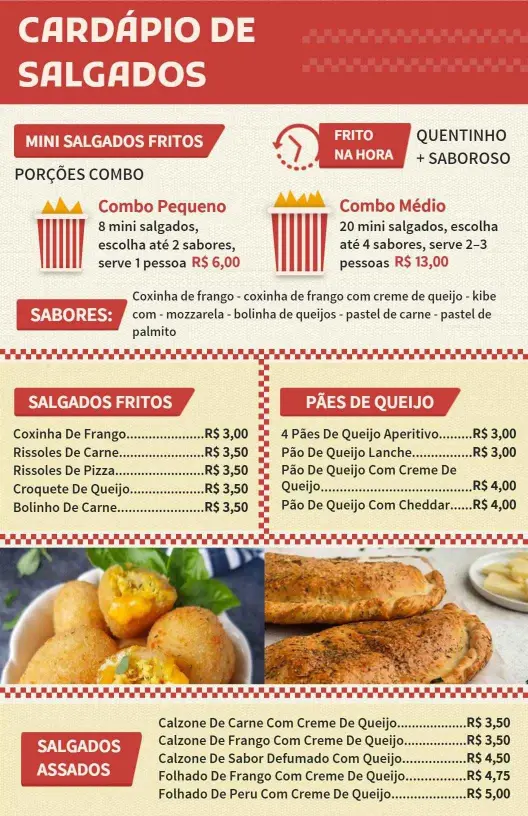 Modelo De Cardápio De Salgados Variados E Mini Fritos