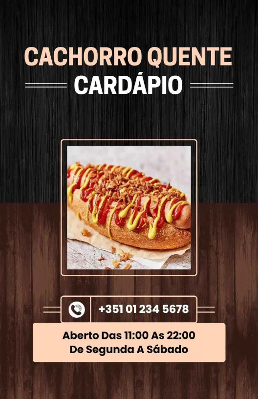 Modelo De Cardápio De Variedades E Adicionais De Cachorro-Quente Clássico