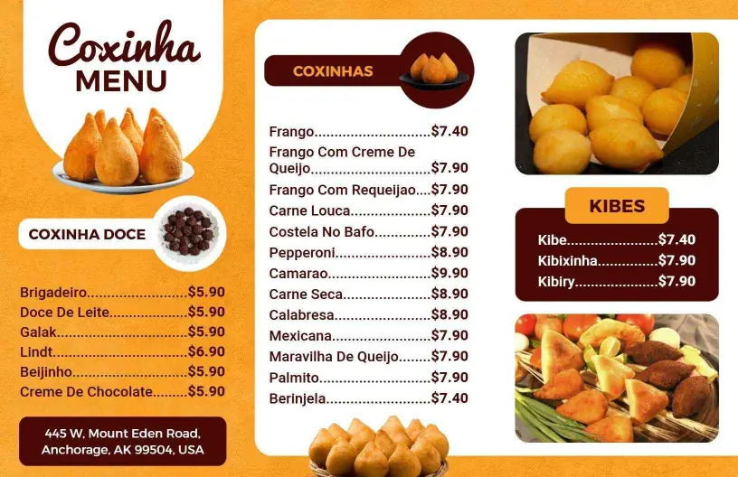 Modelo De Cardápio Dobrável De Coxinhas Doces E Salgadas Com Sabores Variados