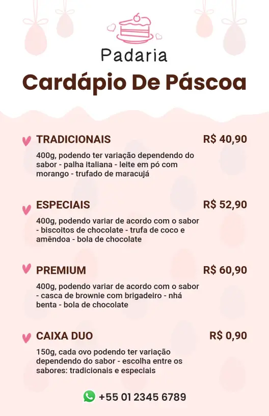 Modelo De Cardápio Estilizado Em Rosa Para Exposição De Doces De Páscoa