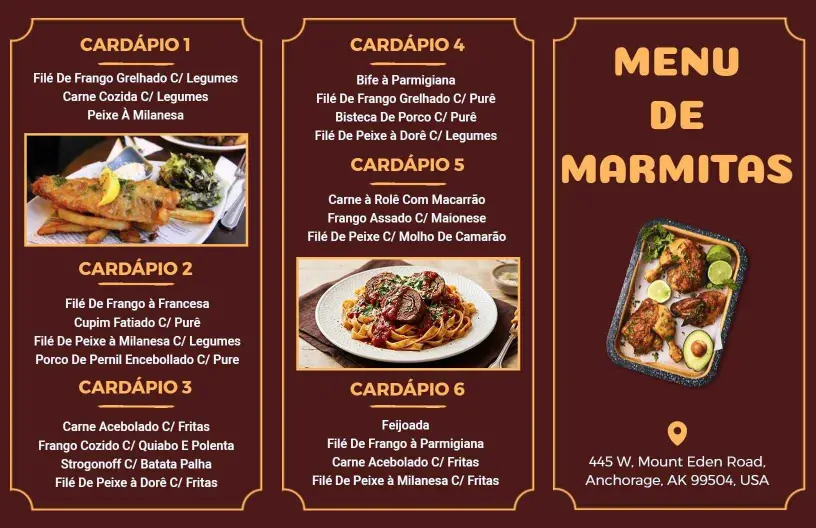 Modelo De Menu De Marmitas Estilo Clássico